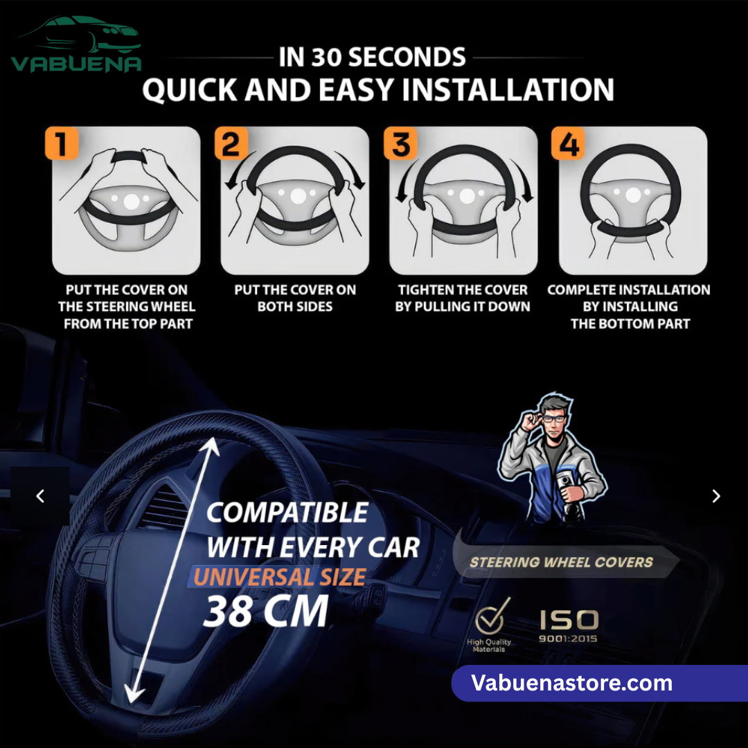 Samoz Shield - Universal Fit Anti-Slip Carbon Fiber Silicone Steering Wheel Cover